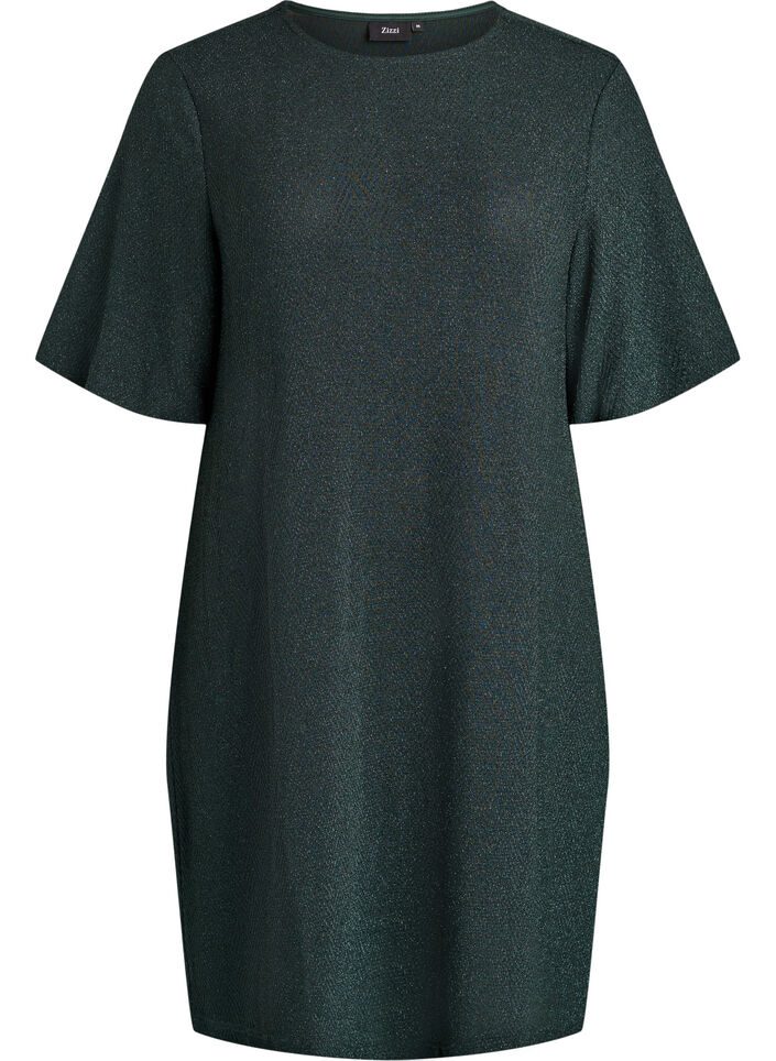 Kort kjole med glittermønster, Grøn, Packshot image number 0