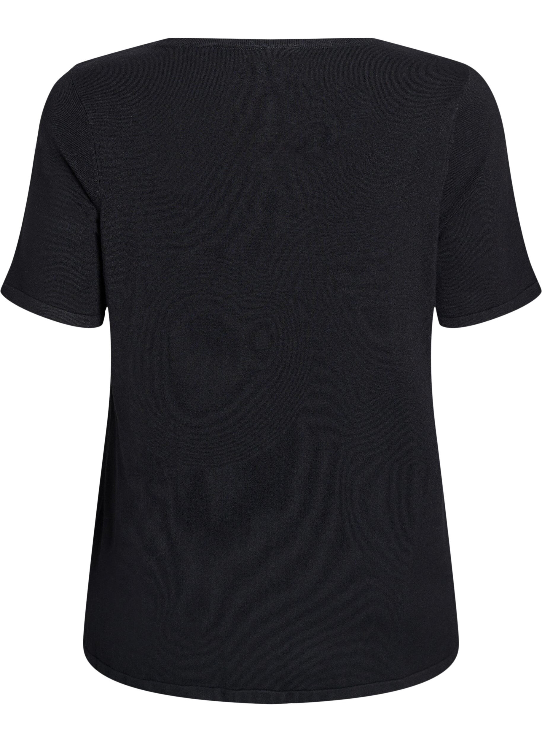 Zizzi Kort&aelig;rmet strikbluse i viskose, Sort, Packshot image number 1