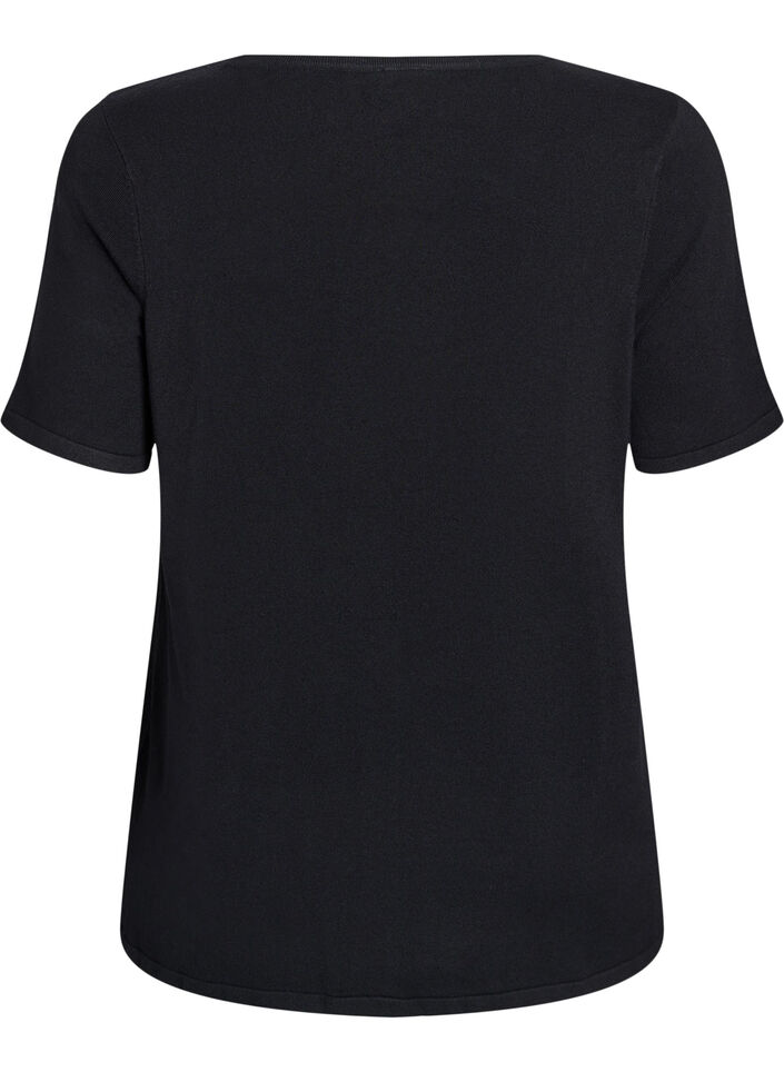 Kort&aelig;rmet strikbluse i viskose, Sort, Packshot image number 1