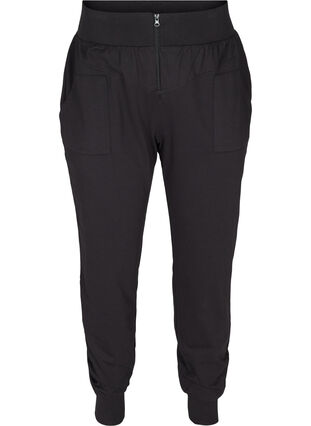 Løse bukser med lynlås og lommer, Black, Packshot image number 0