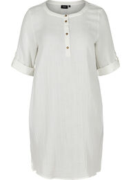 Bomulds kjole med knapper og 3/4 ærmer, Bright White
