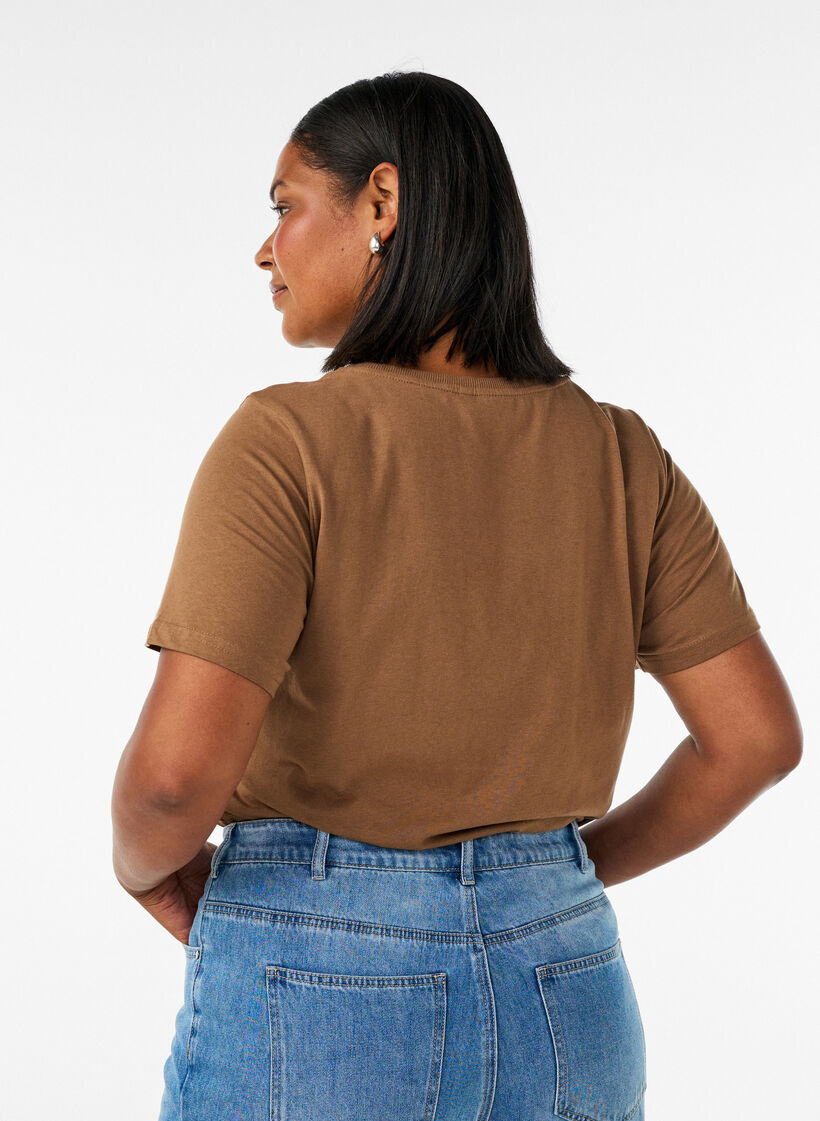 T-shirt i bomuld med printmotiv, Brun, Model image number 2