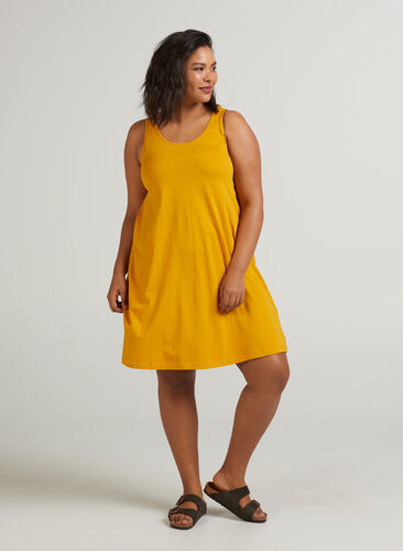 Ærmeløs kjole i bomuld, Golden Yellow, Model image number 0