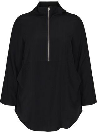 Langærmet tunika med lynlås, Black, Packshot image number 0