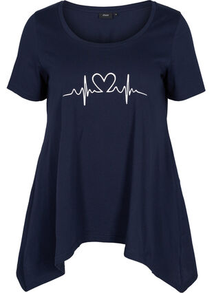 Kortærmet bomulds t-shirt med a-form, Night Sky Silv Heart, Packshot image number 0