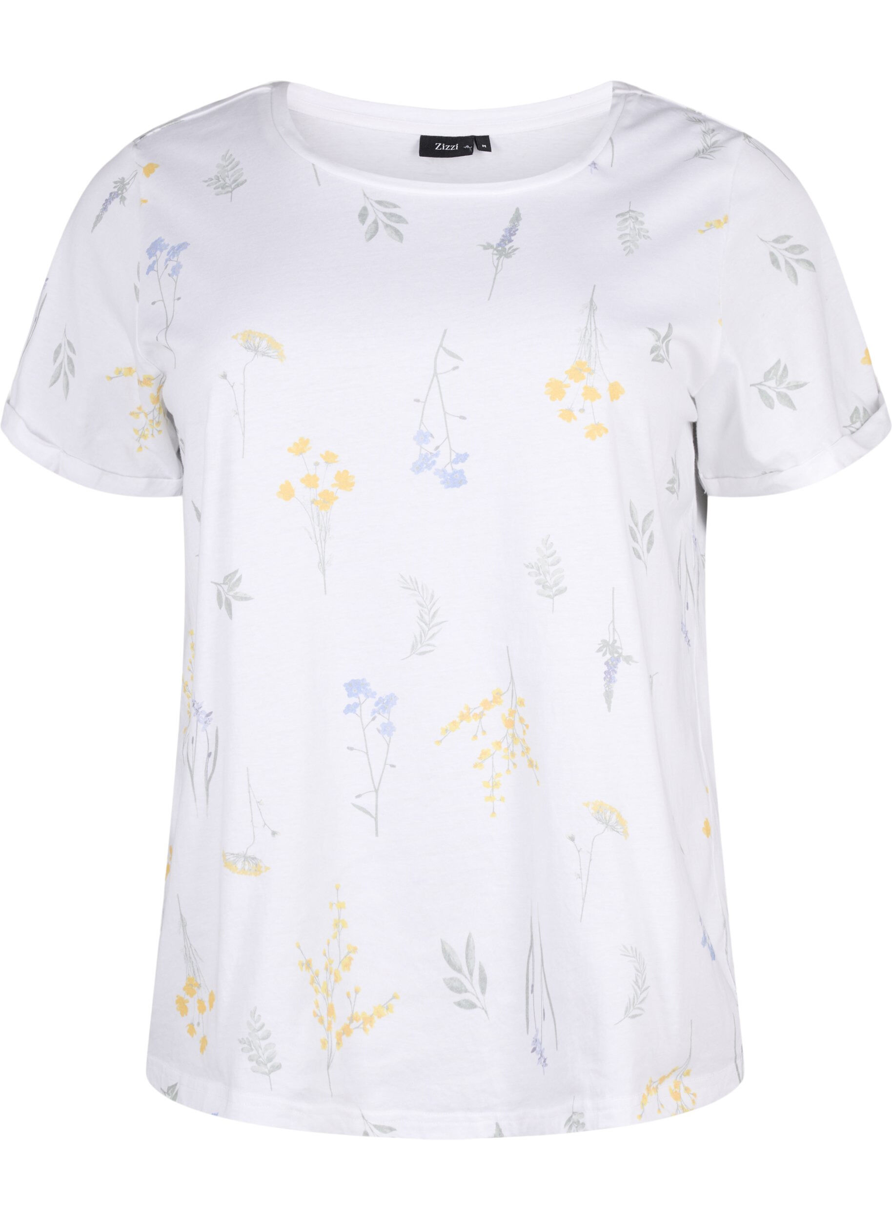 Zizzi T-shirt i &oslash;kologisk bomuld med blomsterprint, Bright W. AOP, Packshot image number 0
