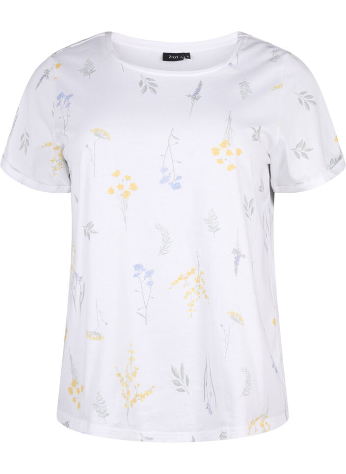T-shirt i økologisk bomuld med blomsterprint, Bright W. AOP, Packshot image number 0