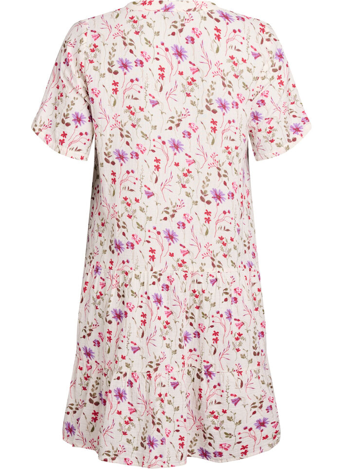 Kort kjole i bomuldsmusselin med A-facon, Beige, Packshot image number 1