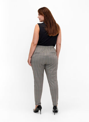 Cropped Maddison bukser med ternet mønster, Beige Brown Check, Model image number 1