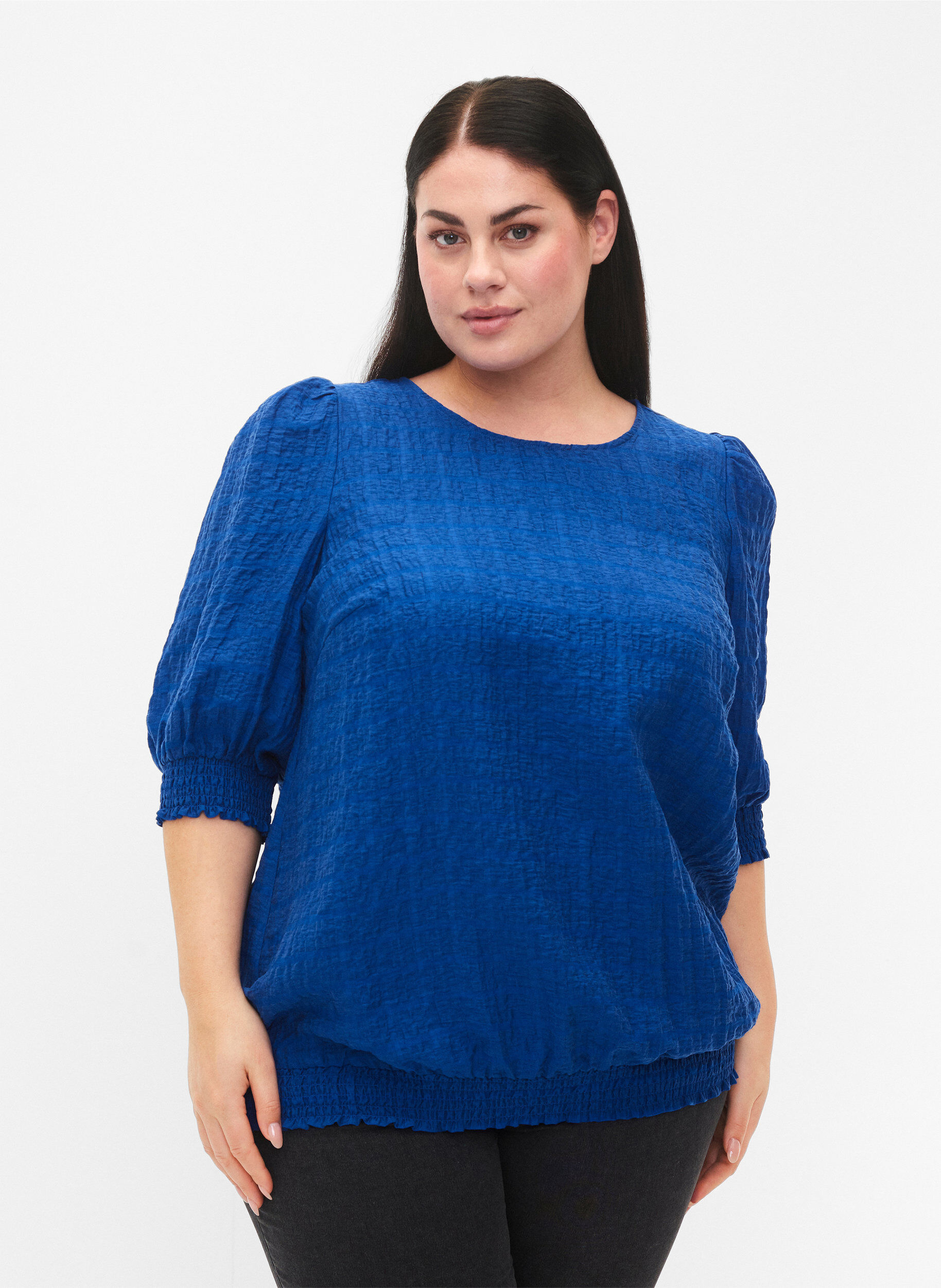 Zizzi Smock bluse med lyocell (TENCEL&trade;), Strong Blue, Model image number 0