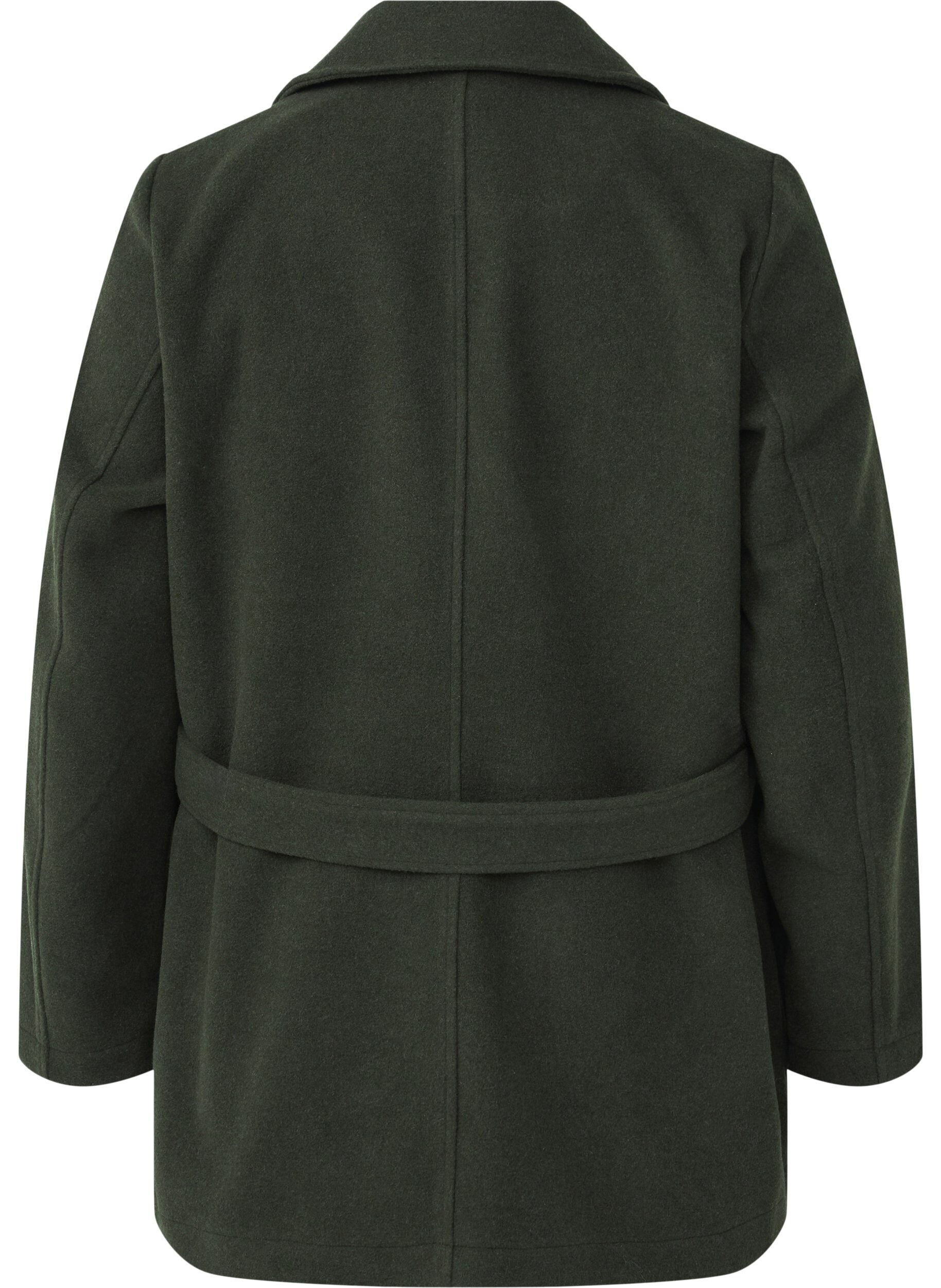 Zizzi Kort uldjakke med b&aelig;lte, Forest Night Mel., Packshot image number 1