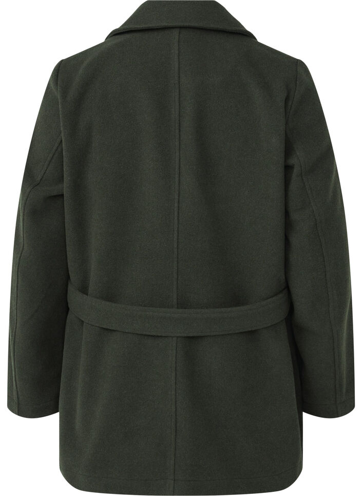 Kort uldjakke med bælte, Forest Night Mel., Packshot image number 1