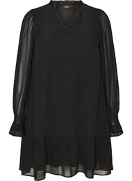 Viskosekjole med fl&aelig;ser og transparente &aelig;rmer, Sort