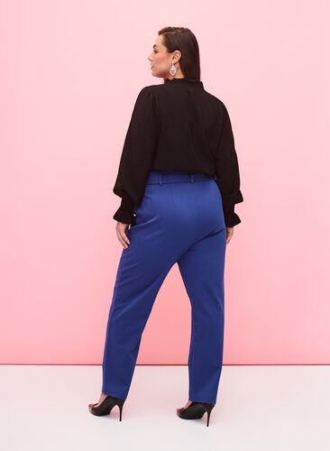 Højtaljede bukser med flæser og bindebånd, Blue Quartz, Model image number 1