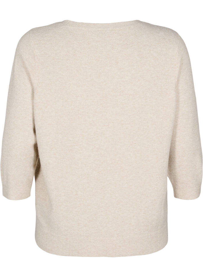 Strikbluse med blomster og 3/4 ærmer, Pumice Stone Mel., Packshot image number 1