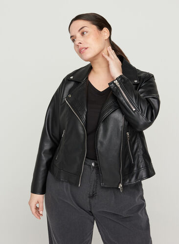 Kort jakke i imiteret læder, Black, Model image number 0