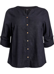 Skjortebluse i bomuld med V-udsk&aelig;ring, Sort