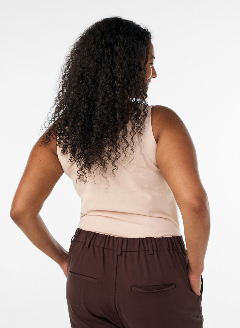 Ensfarvet basis top i bomuld, Beige, Model image number 2