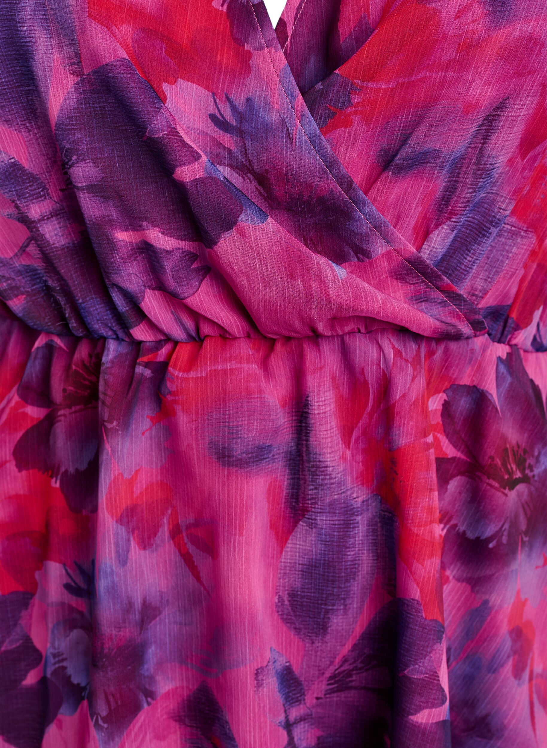 ZizziBlomstret chiffonbluse med korte &aelig;rmer, R&oslash;d, Packshot image number 2