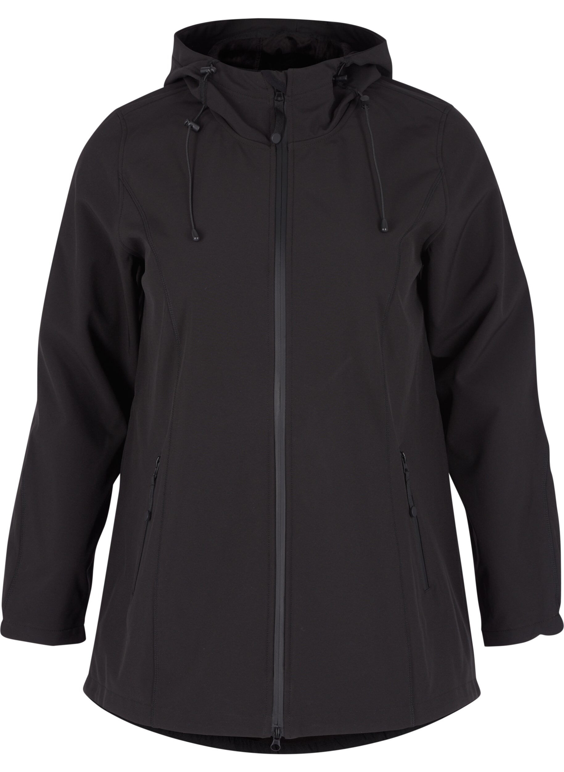 Zizzi Kort softshell jakke med h&aelig;tte, Black, Packshot image number 0