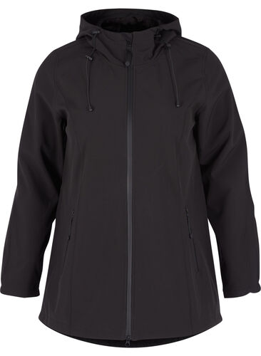 Kort softshell jakke med hætte, Black, Packshot image number 0
