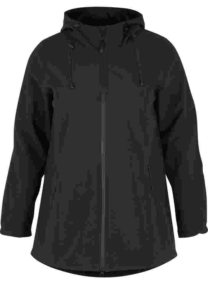 Kort softshell jakke med hætte, Black, Packshot