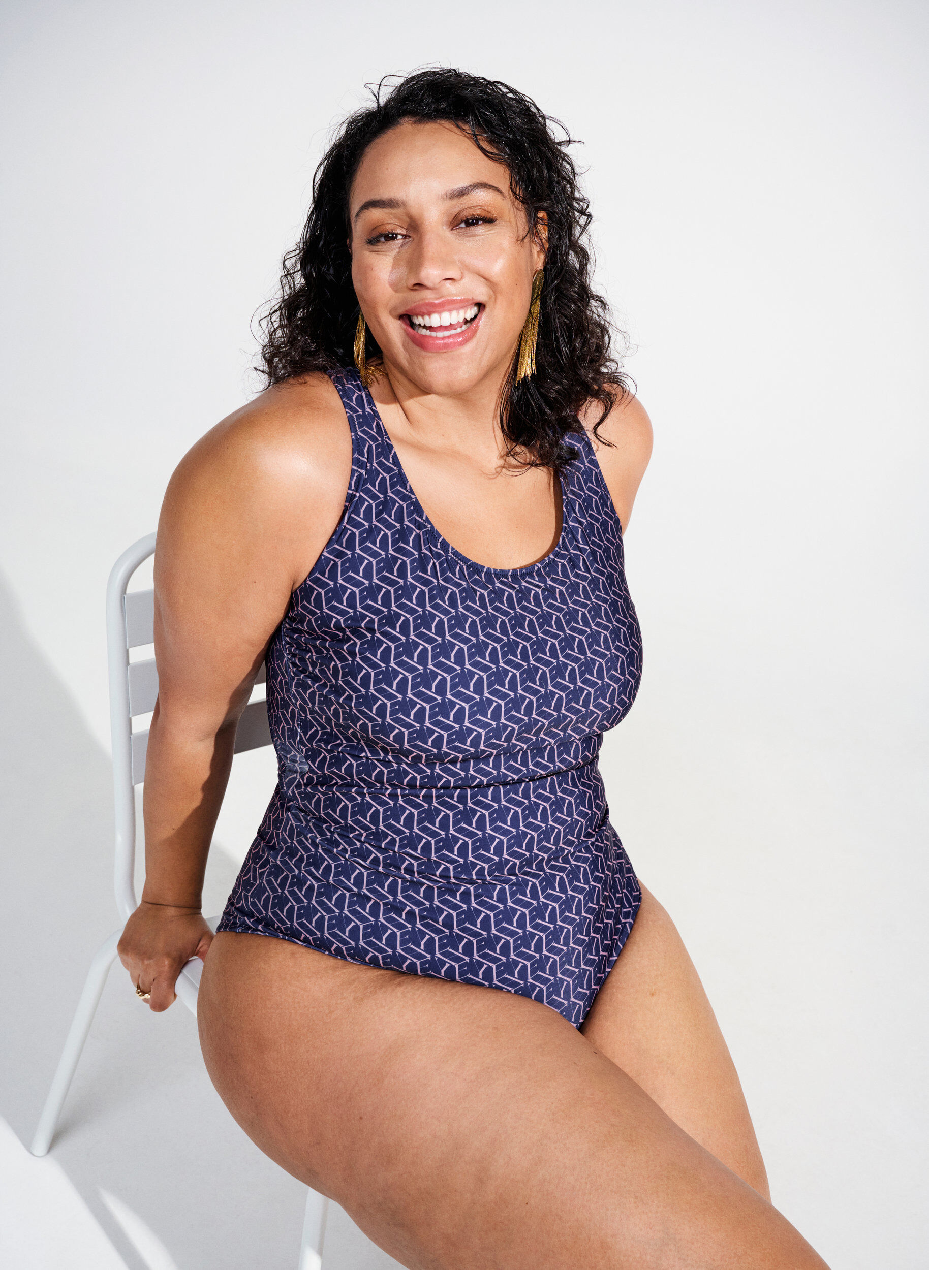 Zizzi Badedragt med print og krydset ryg, Text Print, Image image number 0