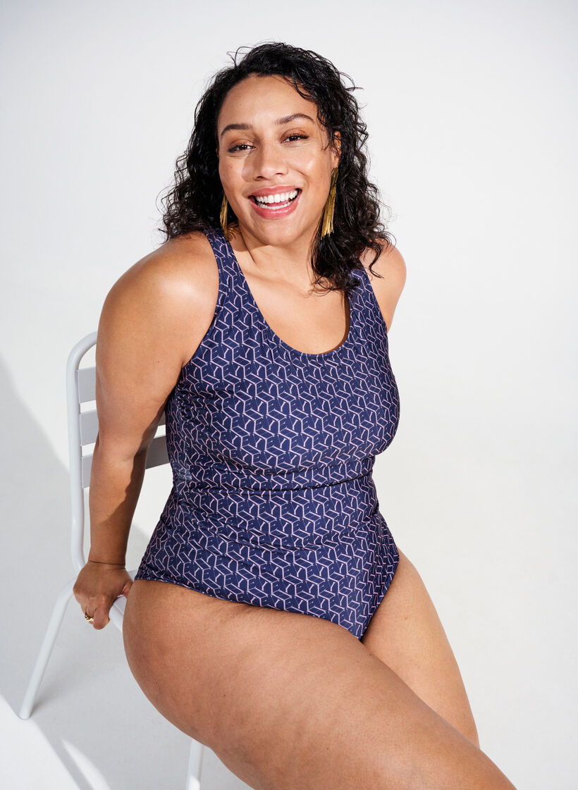 Badedragt med print og krydset ryg, Text Print, Image image number 0