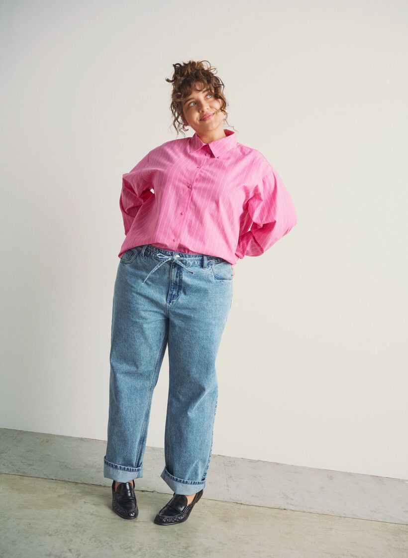 Straight fit jeans med bindebånd, Blå, Image image number 0