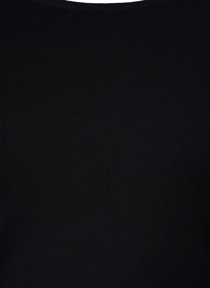 Ensfarvet kjole med 3/4 ærmer og slids, Black, Packshot image number 2