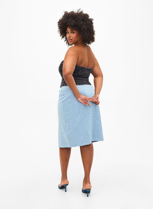 Denim nederdel med slids og pailletter, Light Blue Denim, Model image number 1