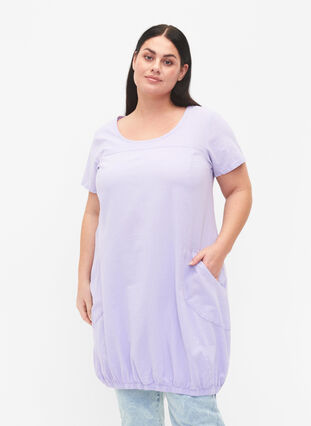 Kortærmet kjole i bomuld, Lavender, Model image number 0