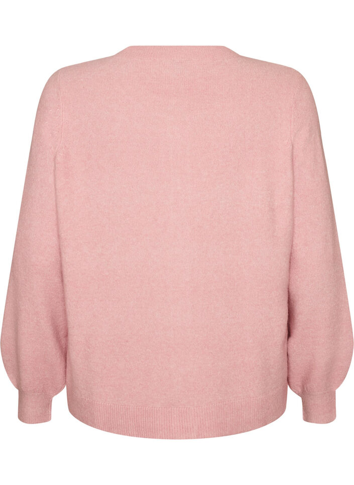 Cardigan i bl&oslash;d strik med guldfarvede knapper, Lyser&oslash;d, Packshot image number 1