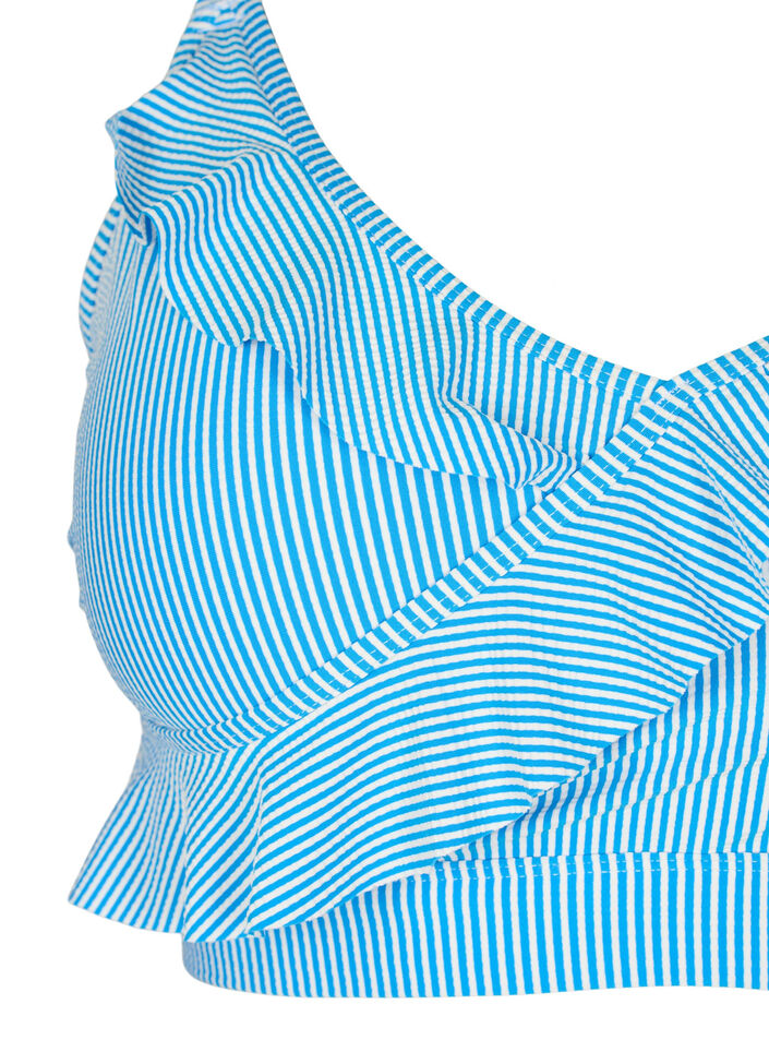Stribet bikinitop med wrap og fl&aelig;ser, BlueWhite Stripe AOP, Packshot image number 2