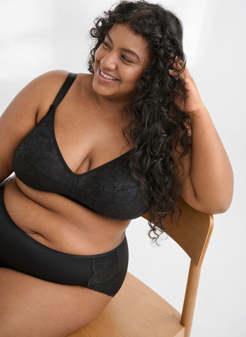 Bøjlefri bh med blonder, Sort, Image image number 0
