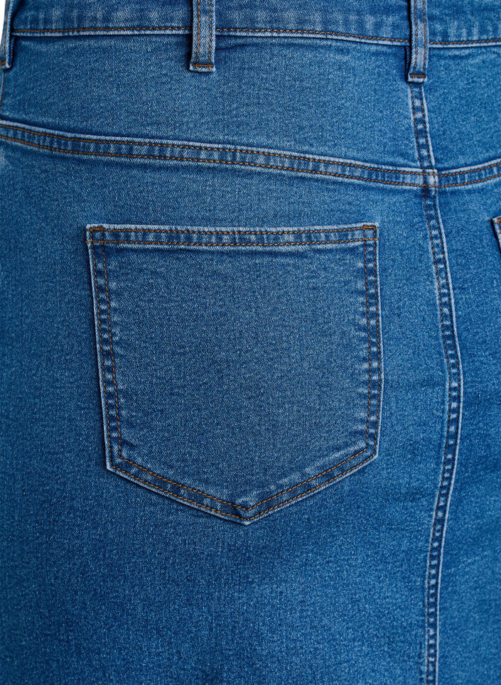 Midilang denim nederdel med slids foran, Bl&aring;, Packshot image number 4