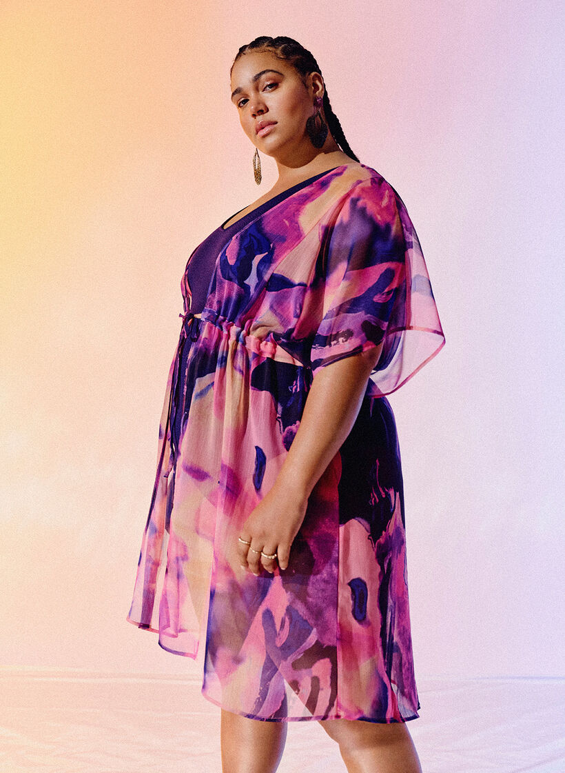 Strand kimono med print, Purple Swirl, Image