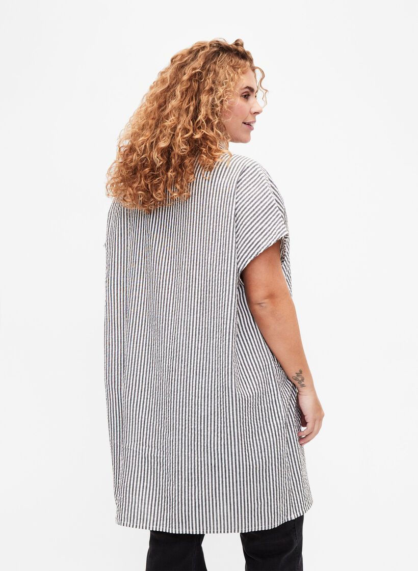 Lang stribet skjorte i bomuld , Black, Model image number 1