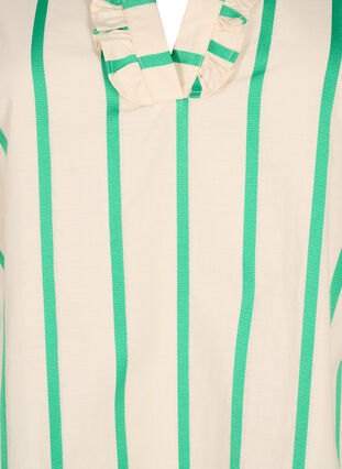 Stribet tunika i bomuld med smock og flæser, Beige Green Stripe, Packshot image number 2
