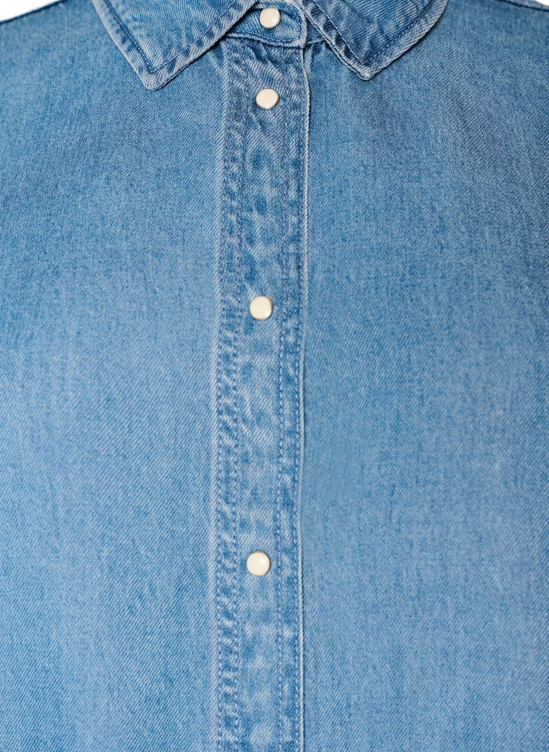 ZizziDenimkjole i lyocell med knapper og korte &aelig;rmer, Bl&aring;, Packshot image number 2