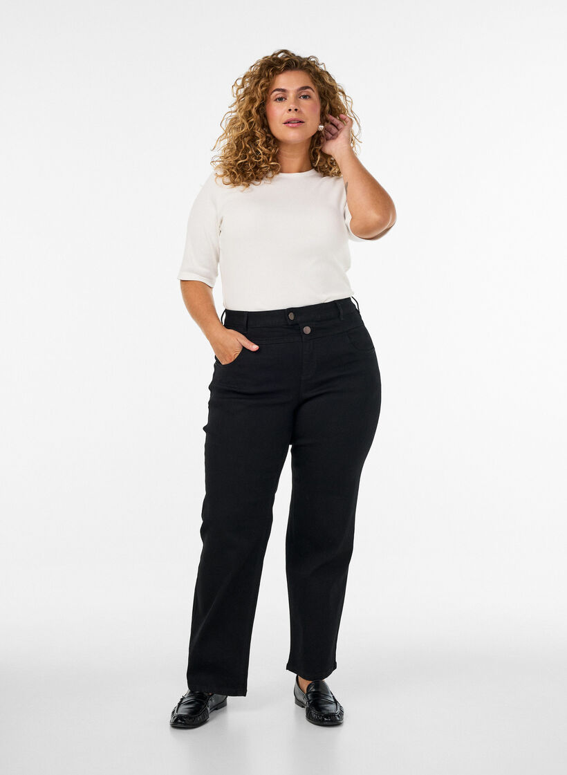 Regular fit Gemma jeans med h&oslash;j talje, Sort, Model image number 0