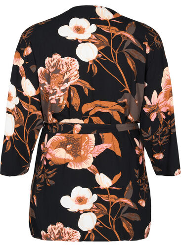 Blomstret kimono i viskose, Black Flower AOP, Packshot image number 1