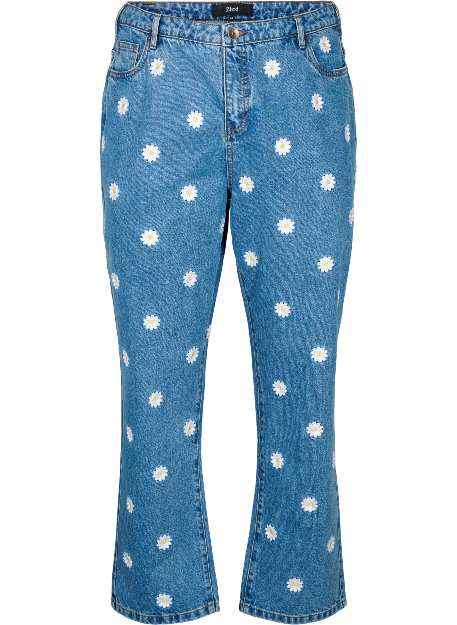 Zizzi H&oslash;jtaljede Gemma jeans med margueritter, Bl&aring;, Packshot image number 0