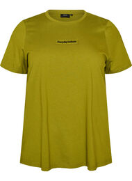 T-shirt i bomuld med tekstbadge, Gr&oslash;n