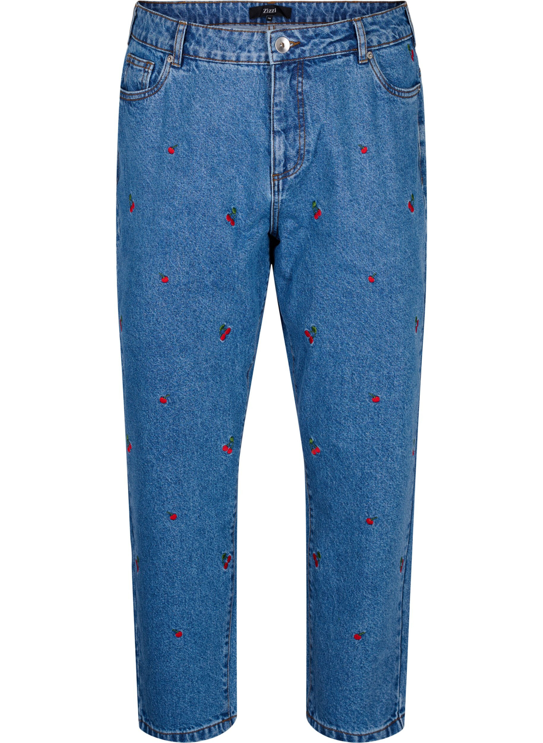 Zizzi Mille mom fit jeans med broderi, Bl&aring;, Packshot image number 0