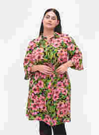 Viskose skjortekjole med blomsterprint, Pink G. Flower AOP, Model