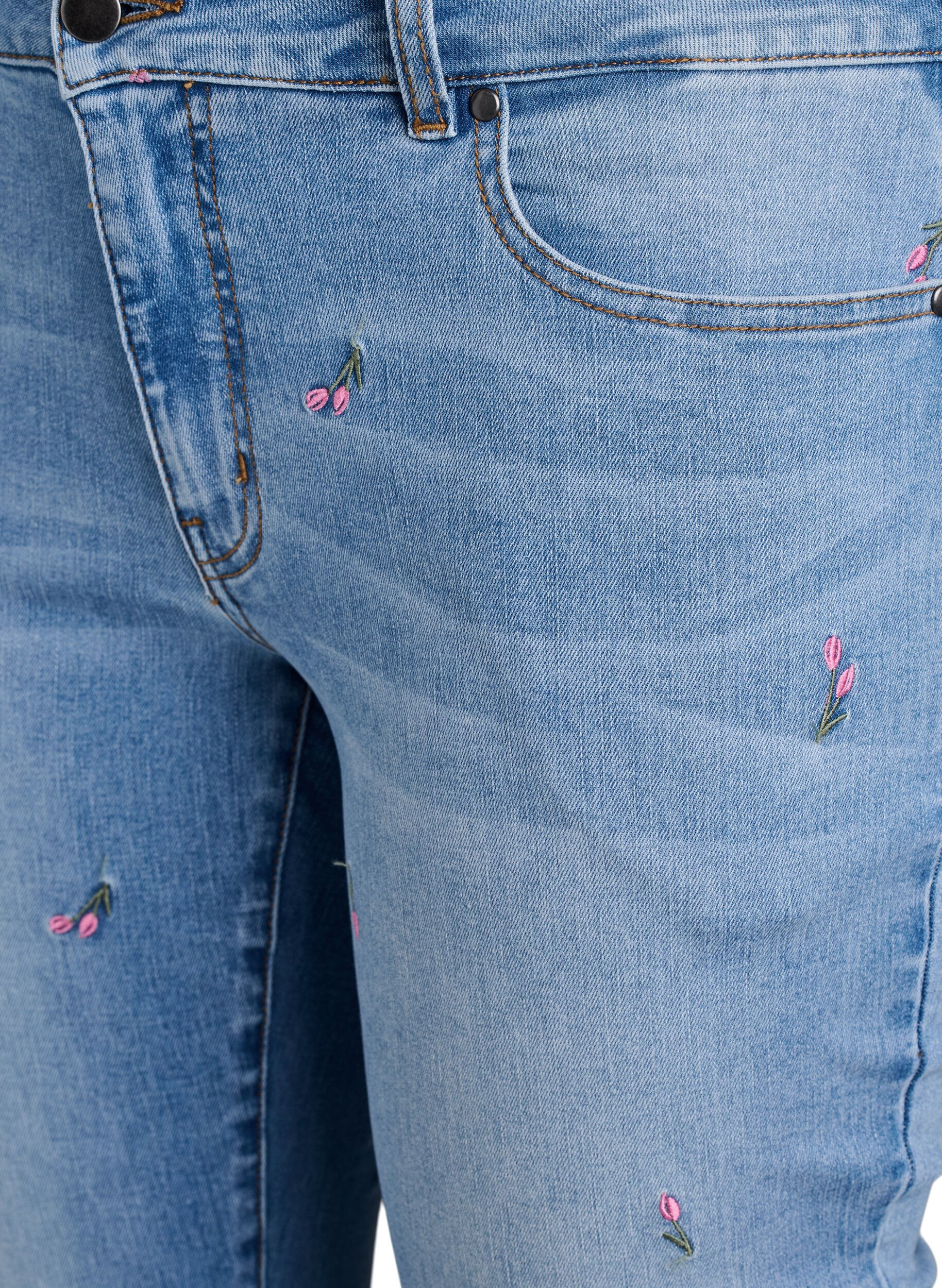 Zizzi Jeans med bootcut og broderede blomster, Bl&aring;, Packshot image number 2