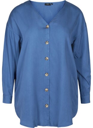 Lyocell skjorte med v-udskæring, Blue denim, Packshot image number 0