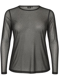 Transparent meshbluse med rhinsten, Sort