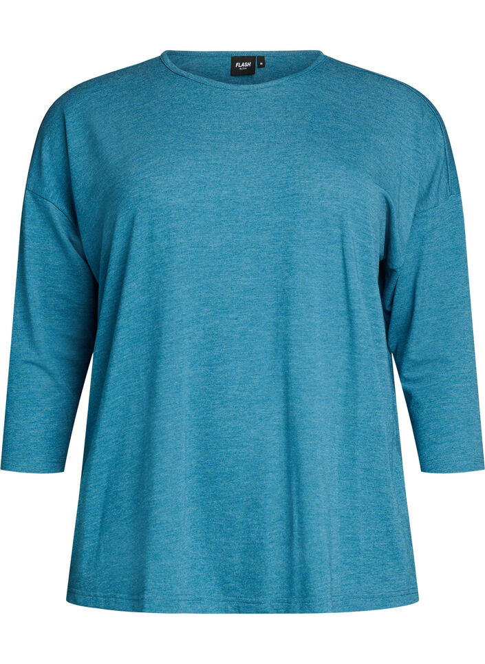 Jerseybluse med 3/4 &aelig;rmer, Bl&aring;, Packshot image number 0